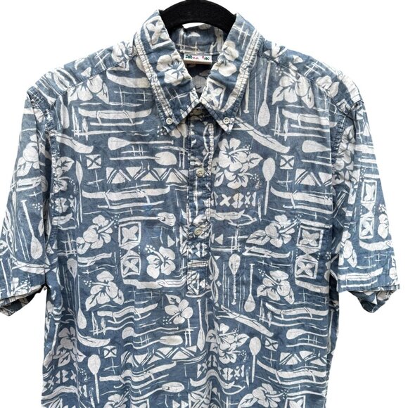 Go Barefoot Vintage Hawaiian Shirt Mens L Blue Floral Print Cotton Short Sleeve - Picture 3 of 12